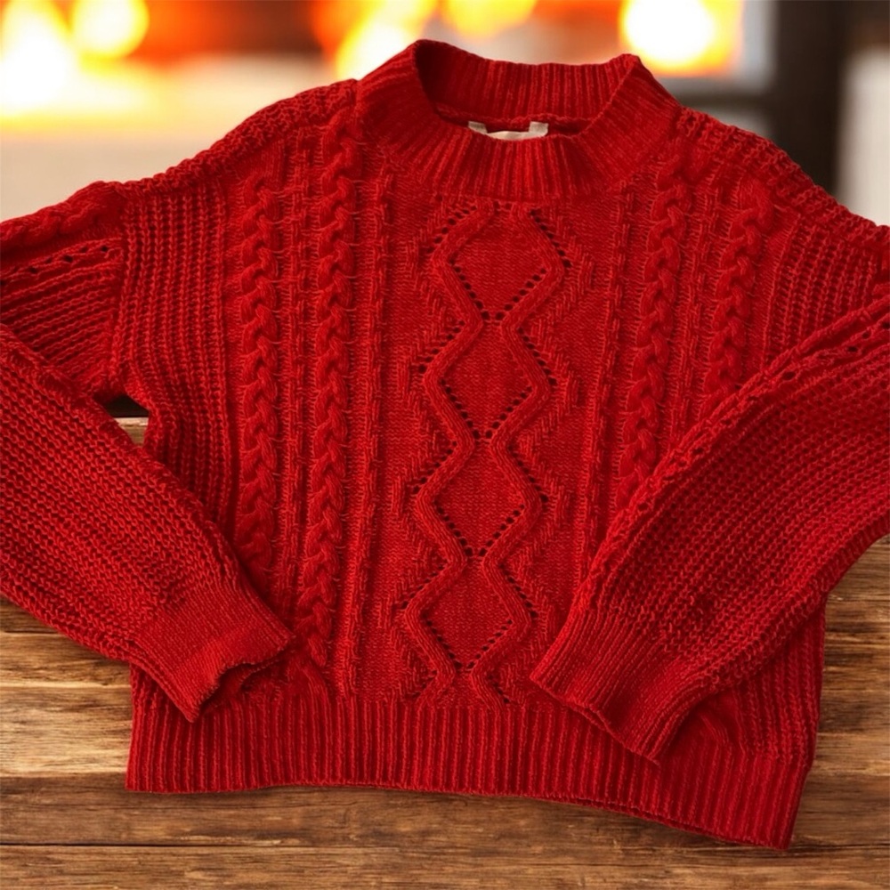 No Boundaries Vibrant Red Cable Knit Sweater